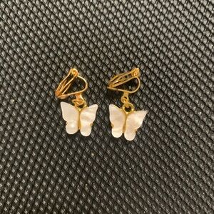 Clip On White Butterfly Earrings